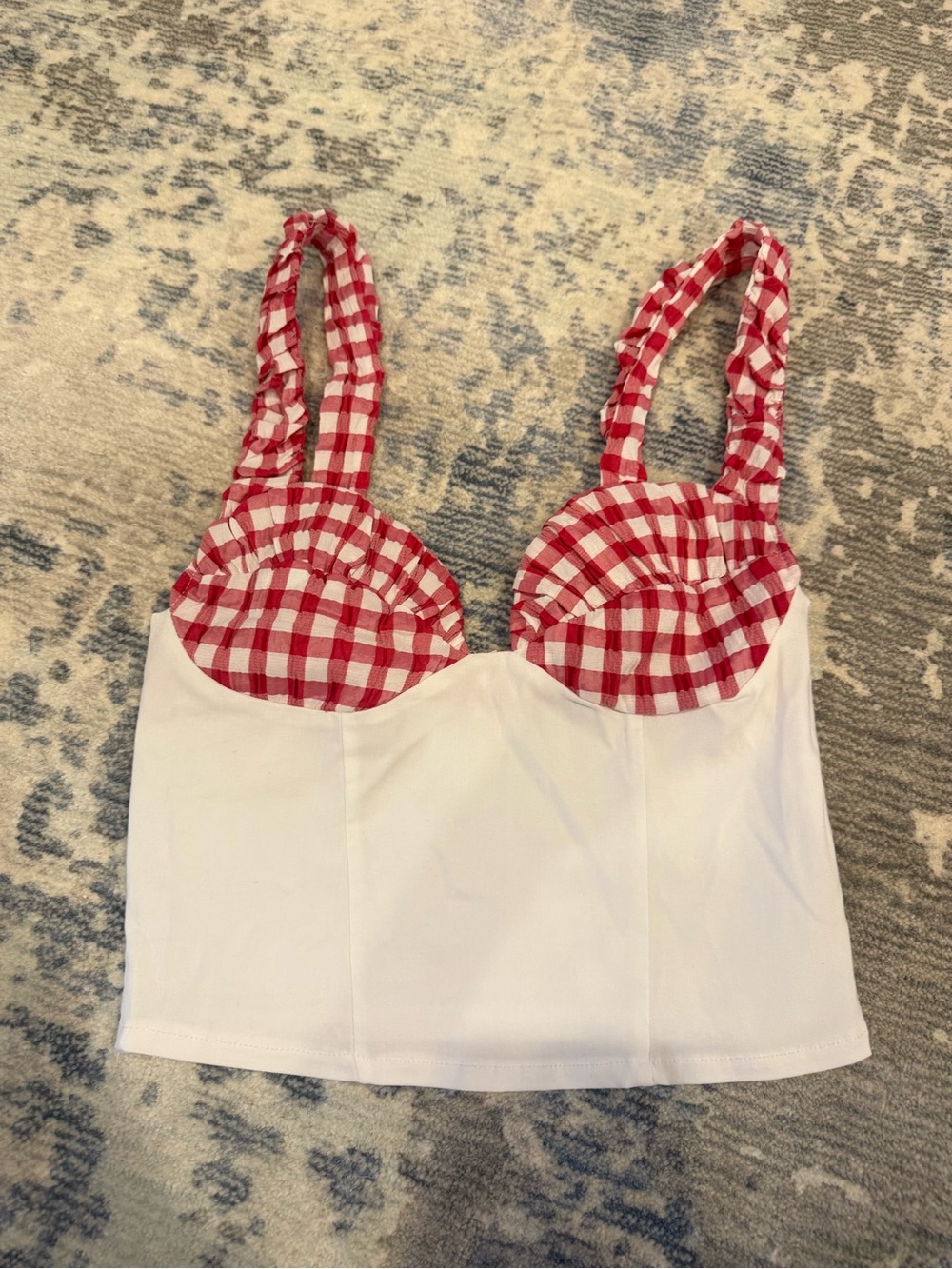Zara Red Gingham and White Bustier Crop Top